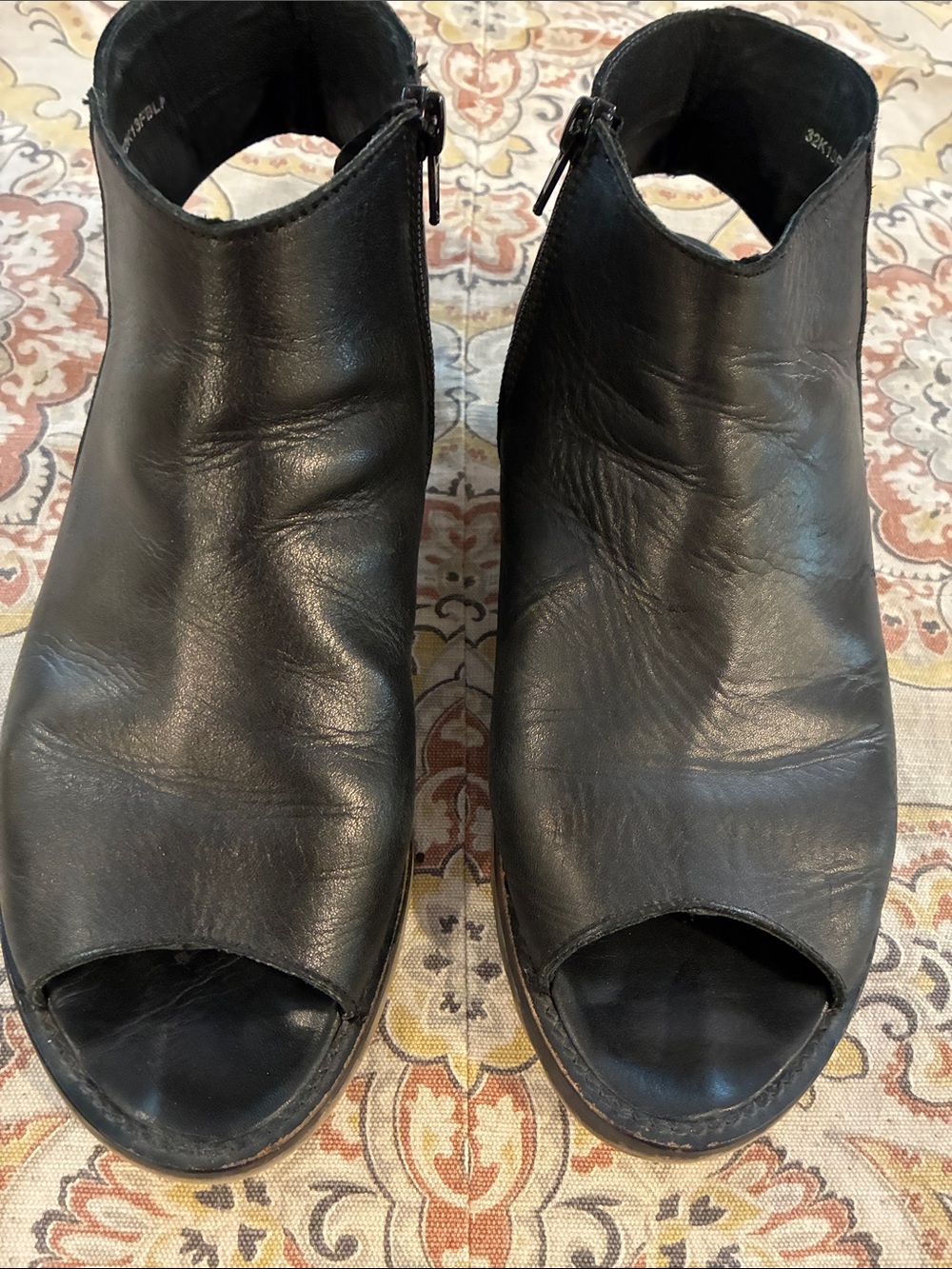 Top Shop Black Leather Open-Toe Women's Leather Ankle Booties